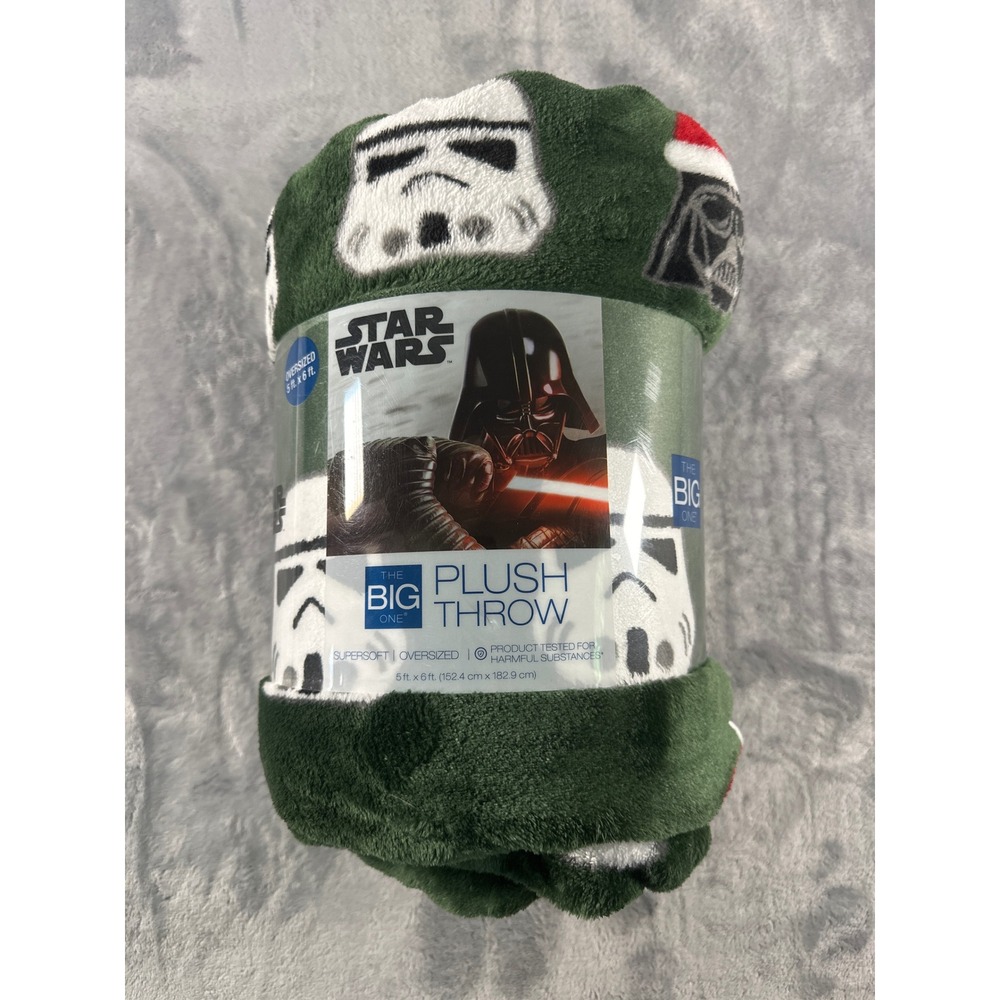 The Big One Star Wars Holiday Plush Throw Darth Vader Stormtrooper Green 5ftx6ft